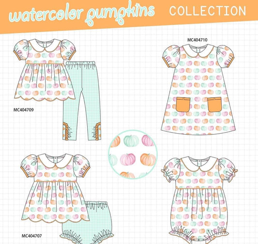 Watercolor pumpkin bummie girls set