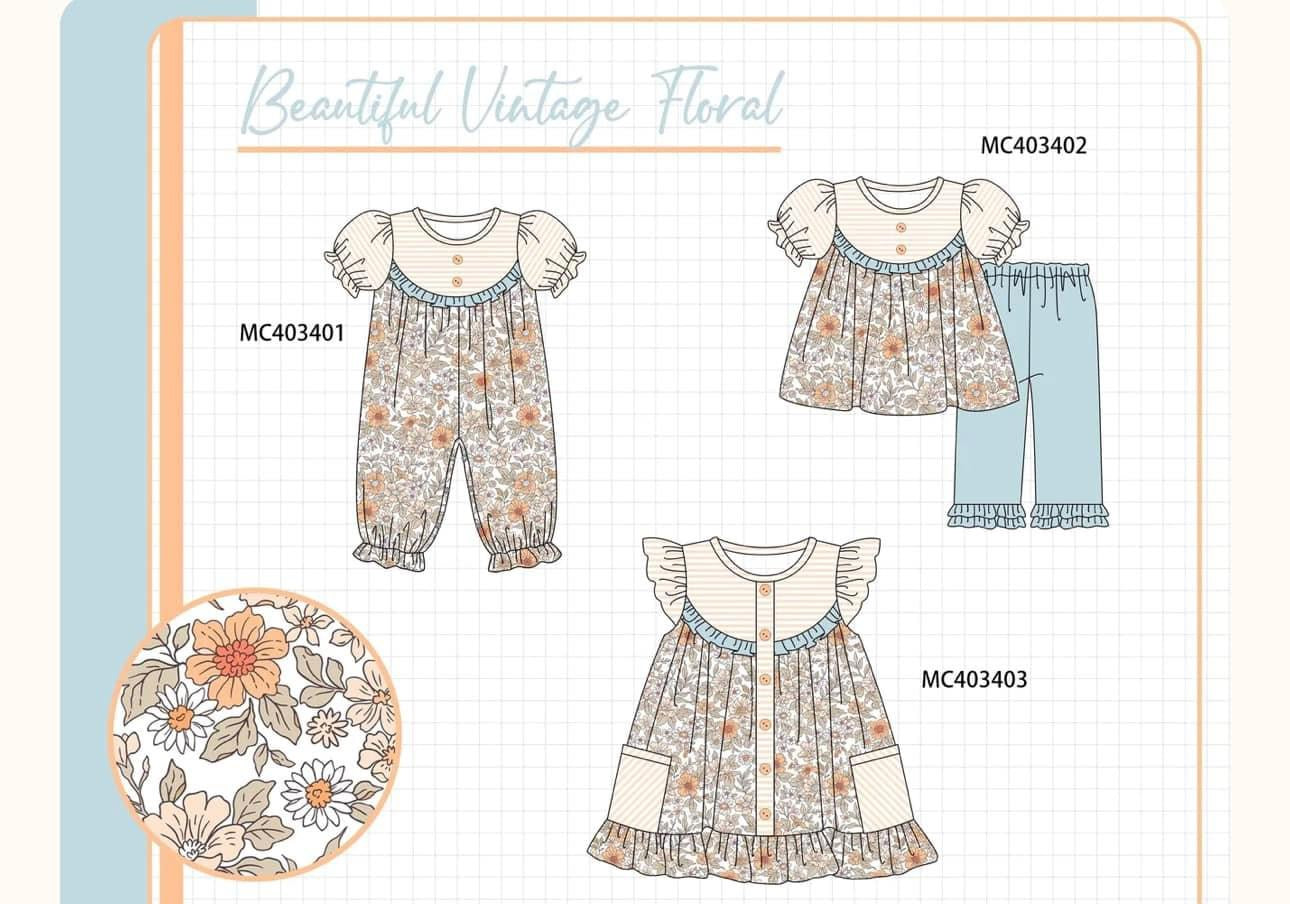 Vintage floral girls pant set
