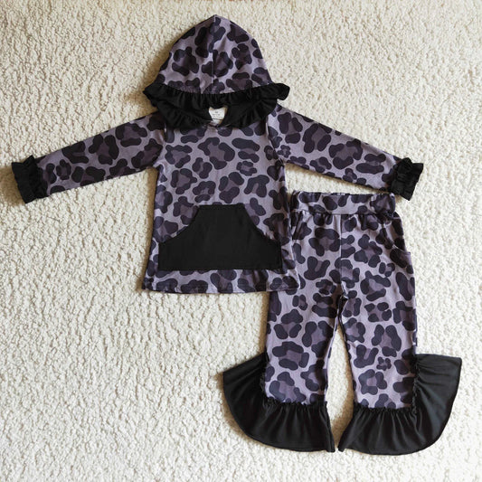 Black leopard girls pant set