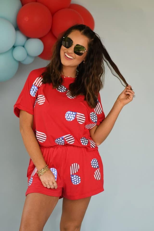 Red patriotic glasses short set