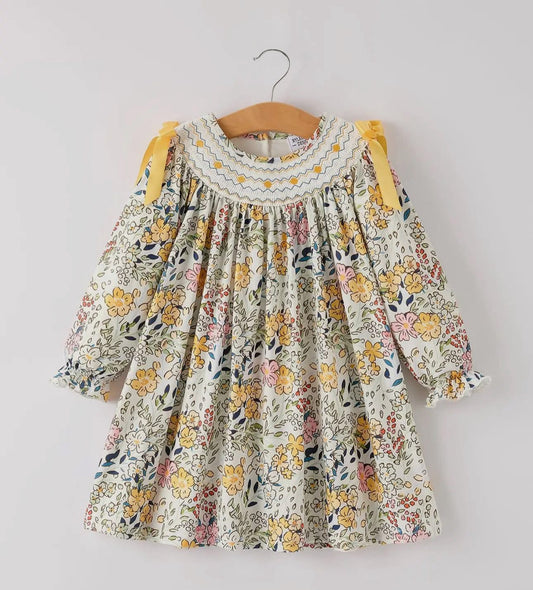 Smocked yellow floral dress