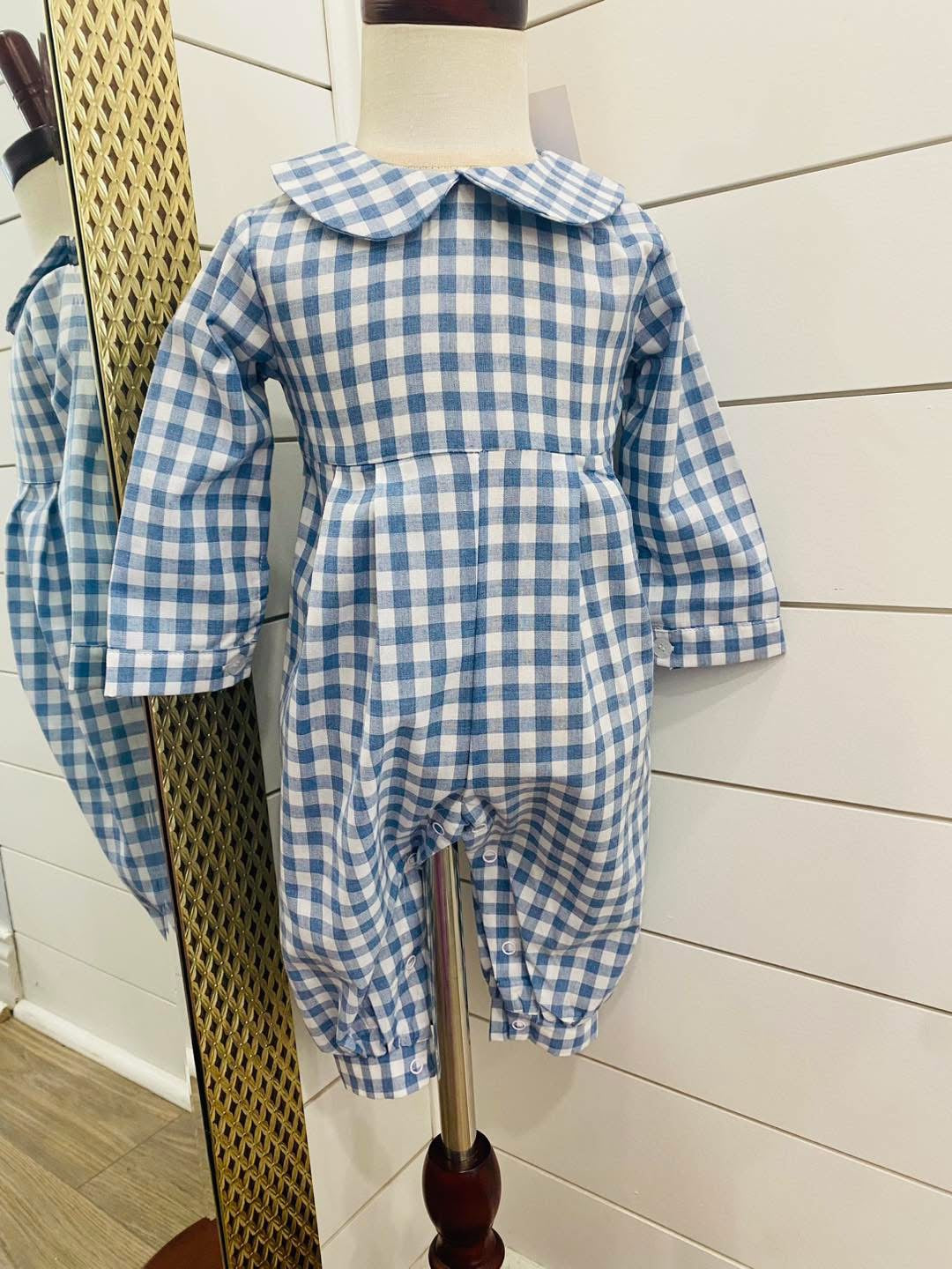 Myles romper- blue gingham
