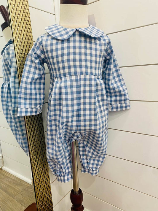 Myles romper- blue gingham