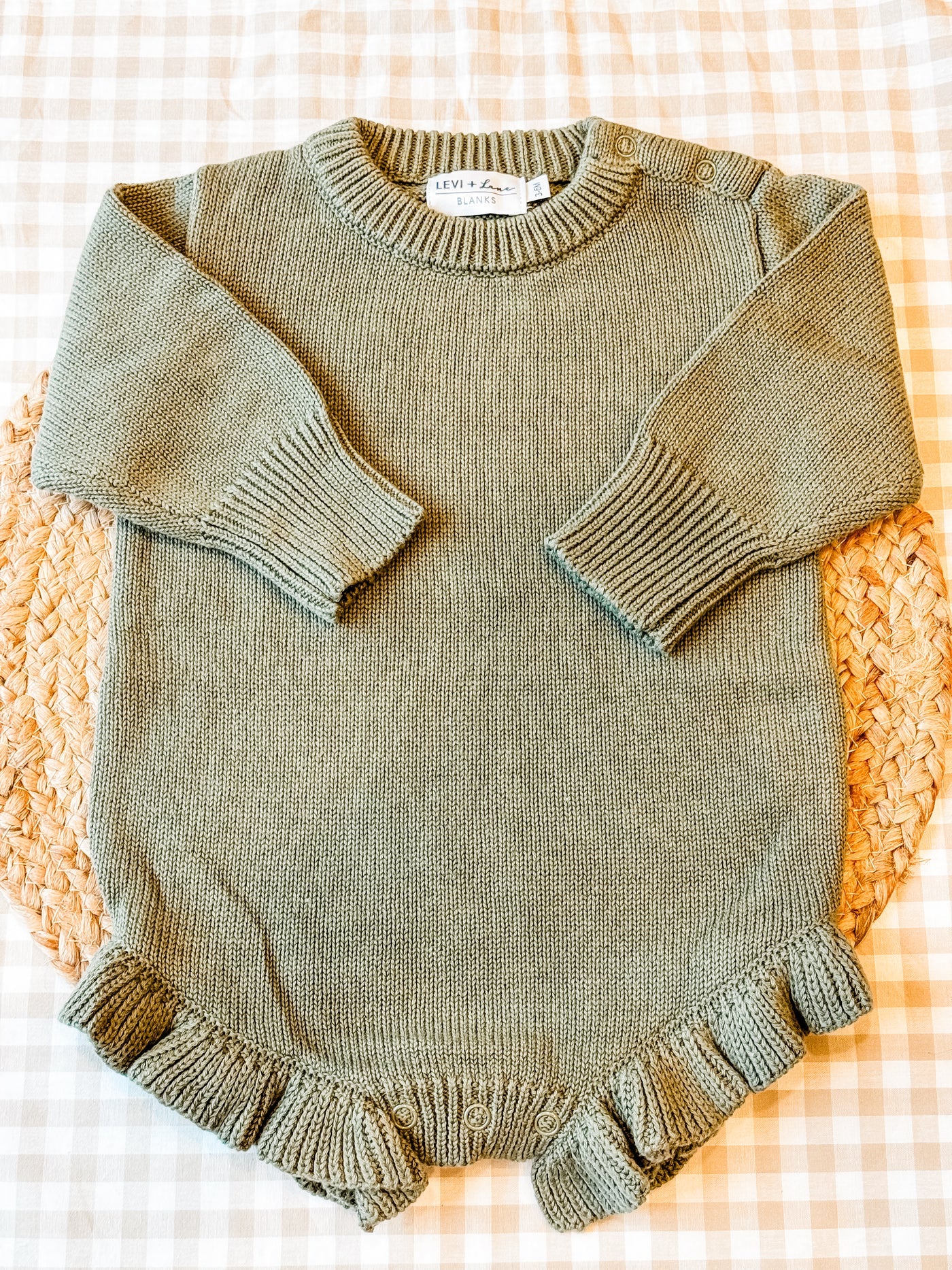 Ruffle knit sweater romper green