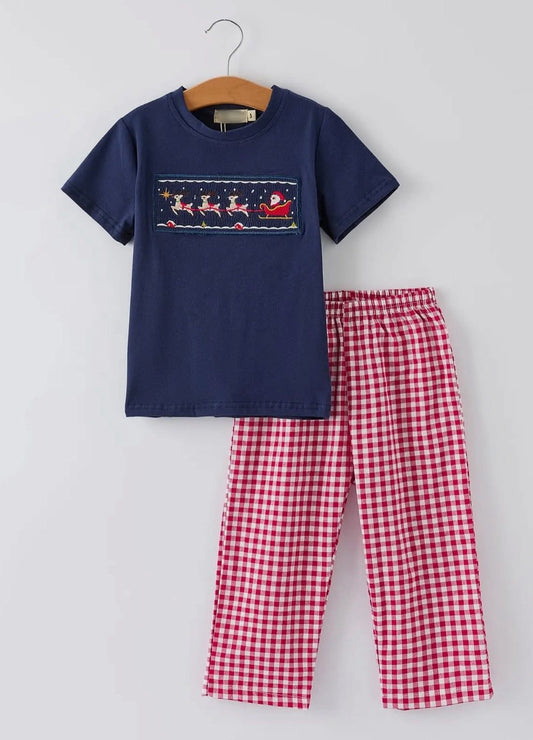 Smocked boys Santa sleigh set