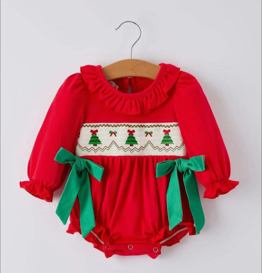 Smocked Christmas bow bubble