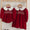 Smocked red collared bubble