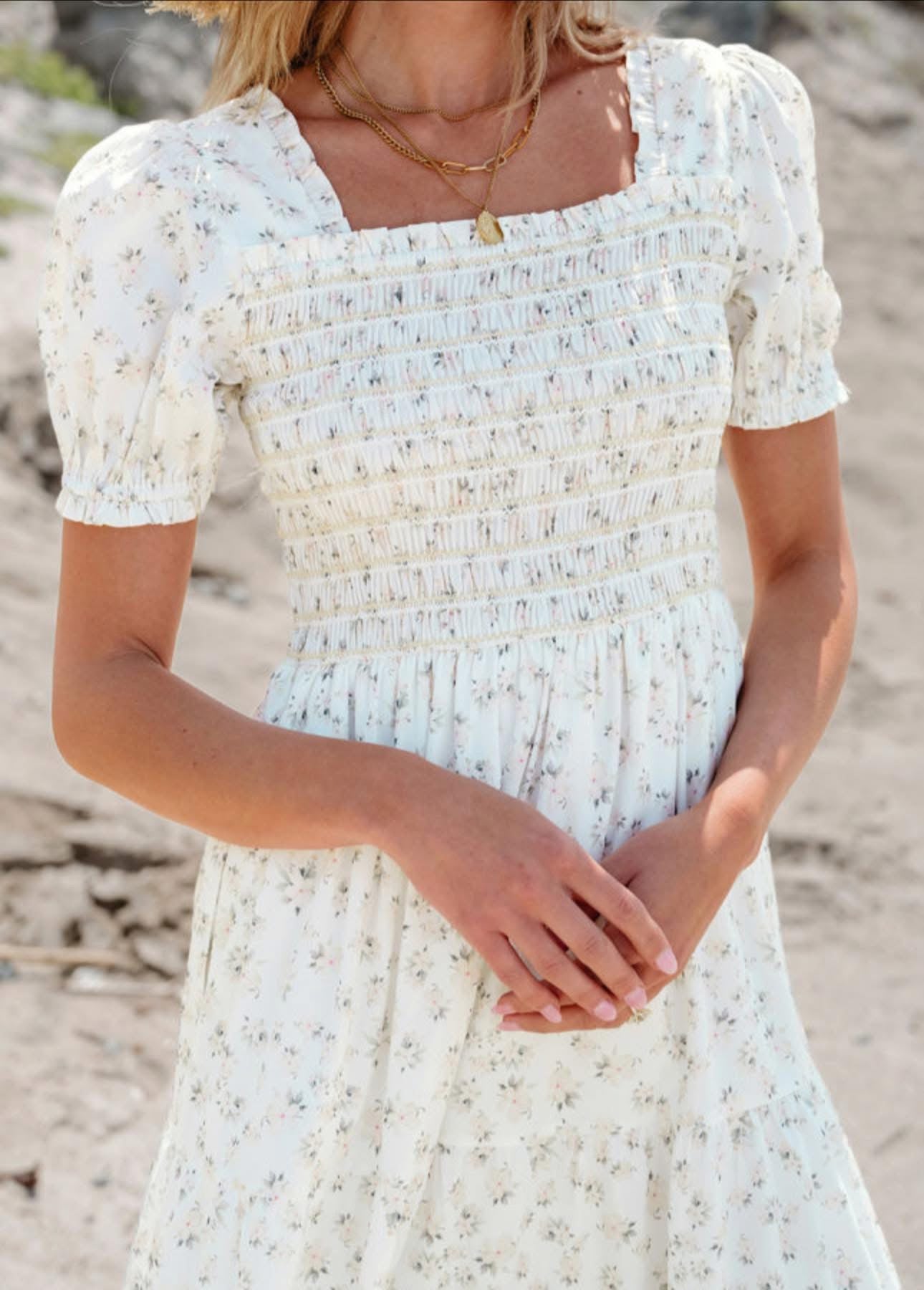 Floral smocked maxi dress