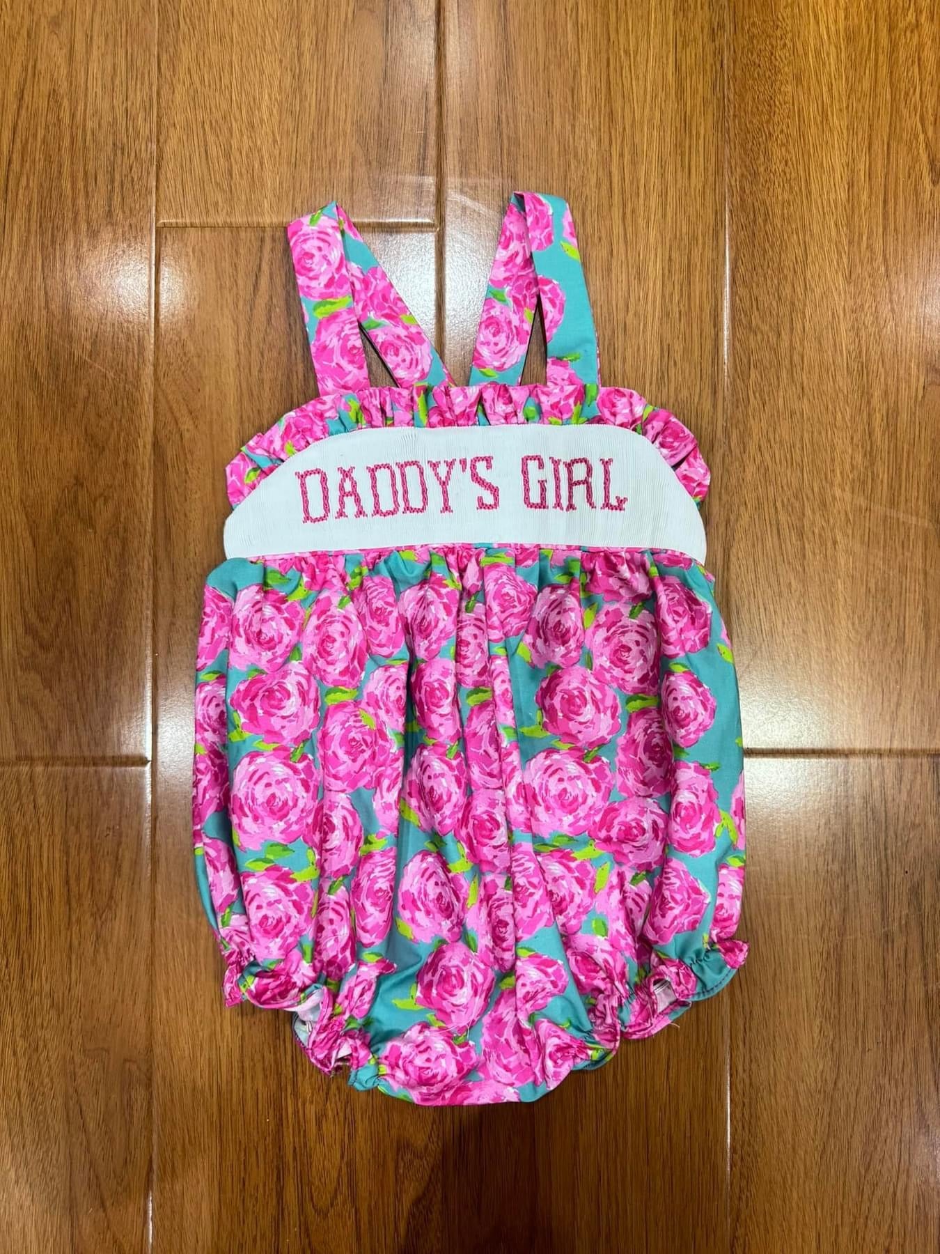 Daddy’s girl pink floral smock bubble