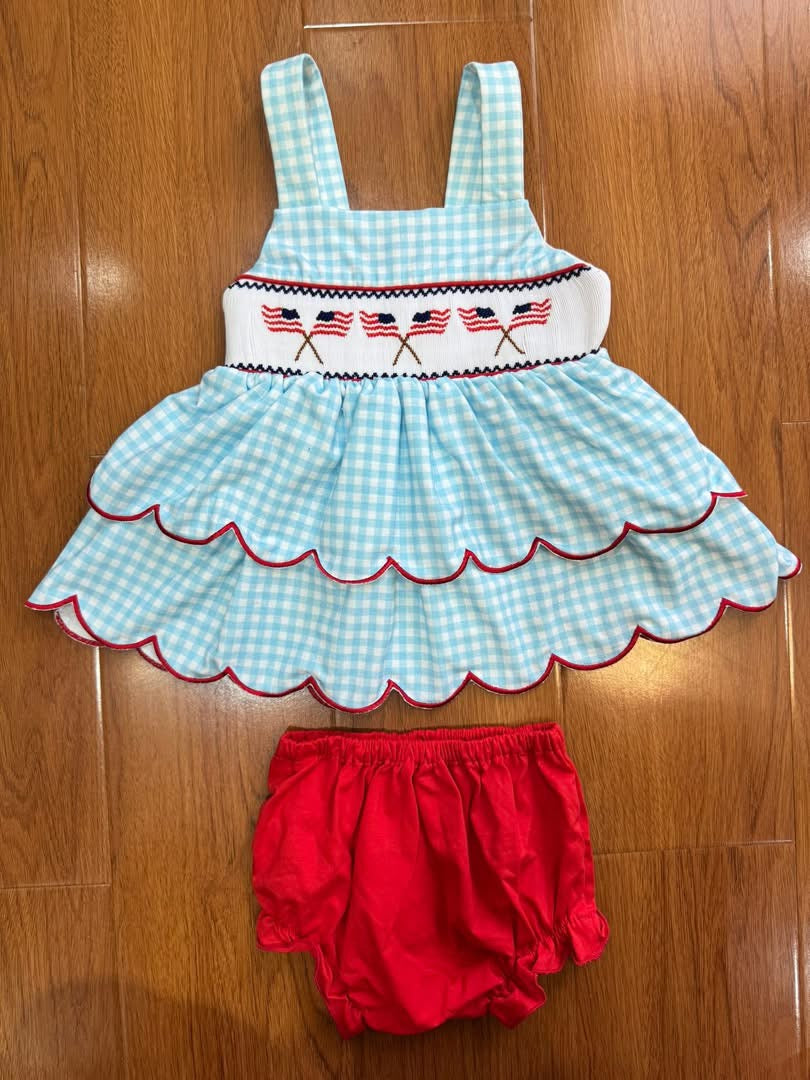 Flag smocked girls bloomer set