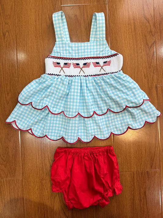 Flag smocked girls bloomer set