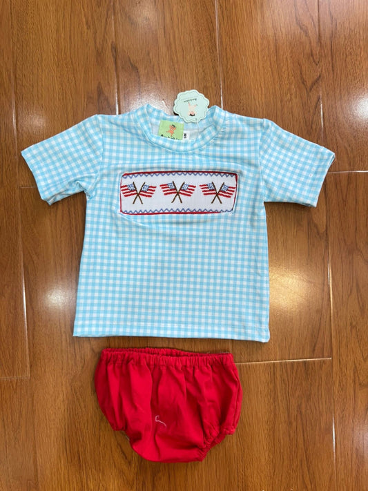 Flag smocked boys bloomer set