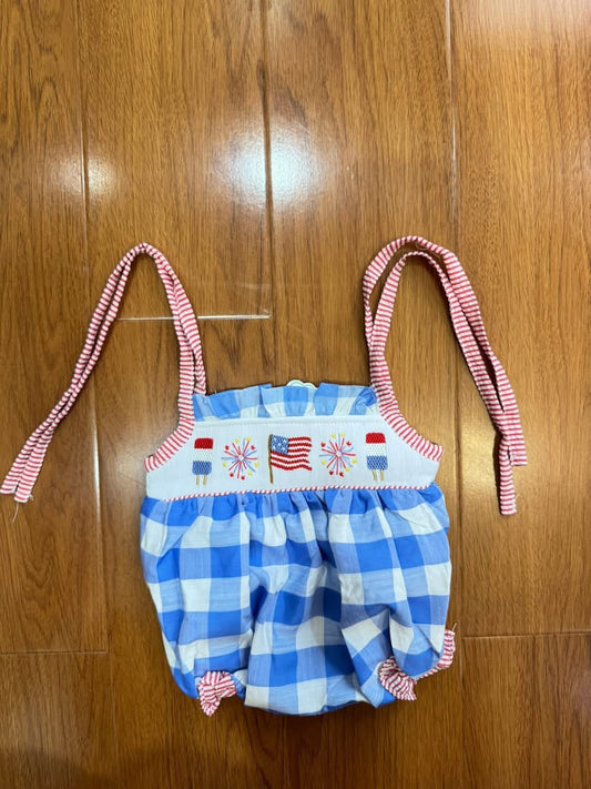 Smocked firework flag girl bubble