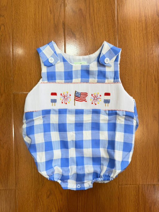 Smocked firework flag boy bubble