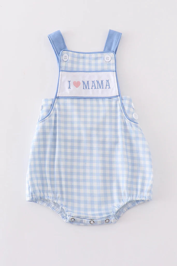 Blue I heart mama gingham bubble