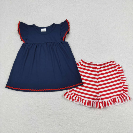 Navy/red girls short set - embroider me!