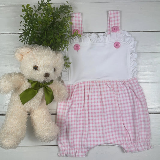 Pink gingham romper - 18M embroider me