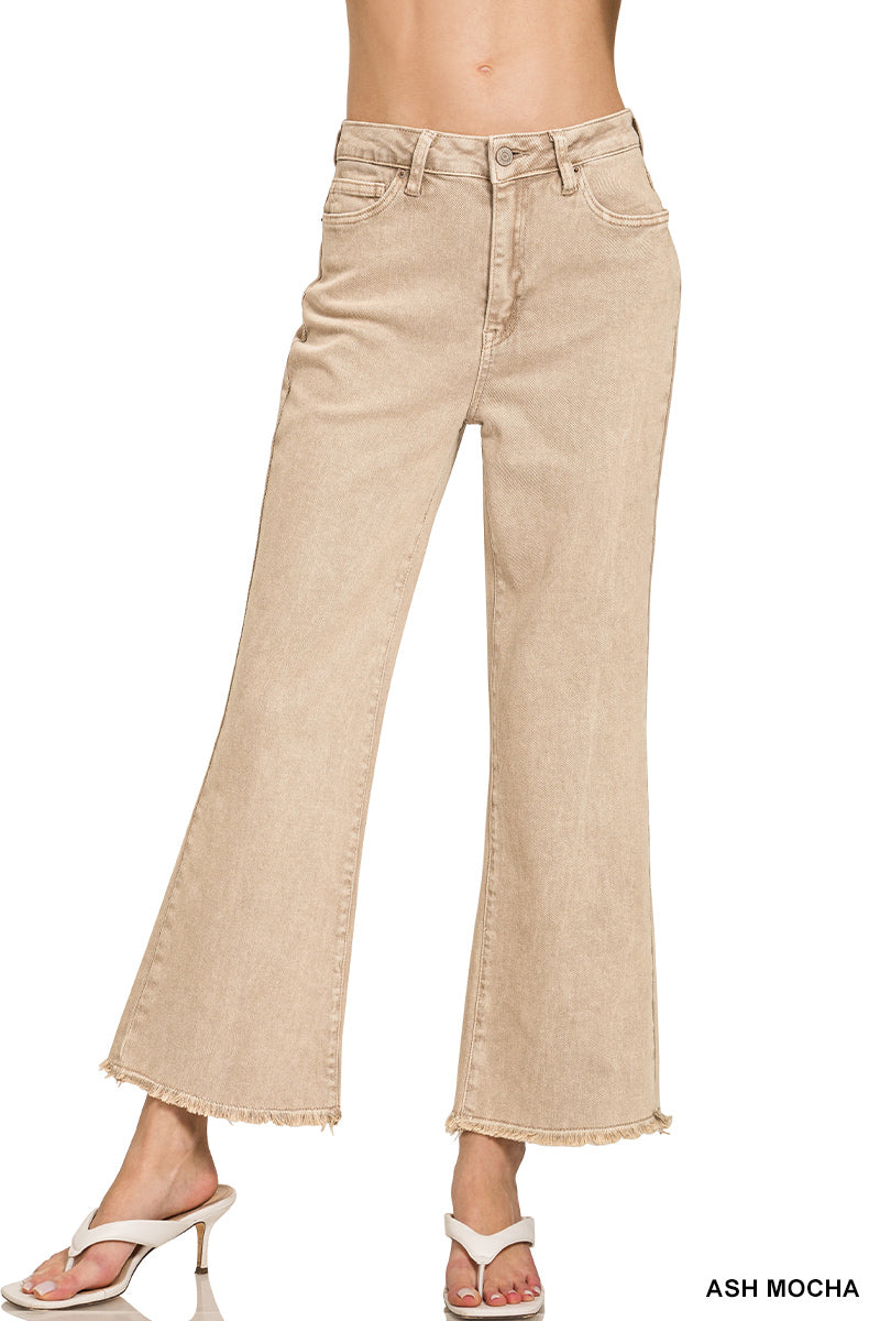 ACID WASHED HIGH WAIST PANTS- ash mocha