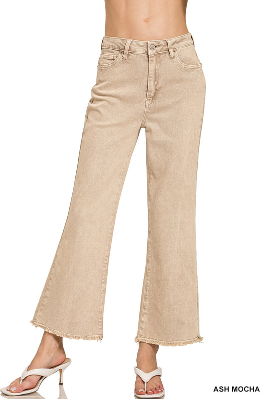 ACID WASHED HIGH WAIST PANTS- ash mocha