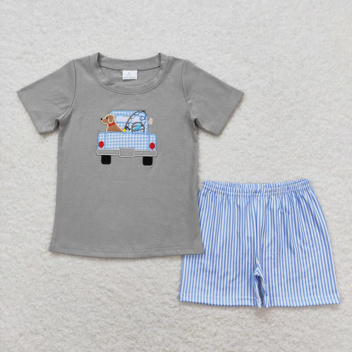 Boys truck fishing short set
