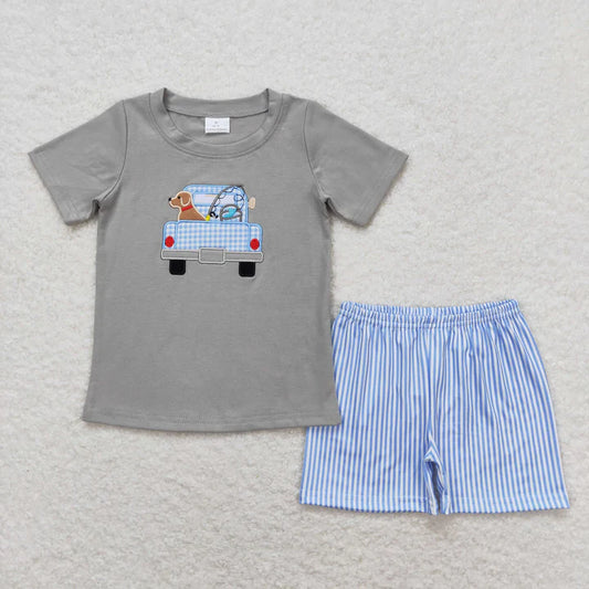 Boys truck fishing short set