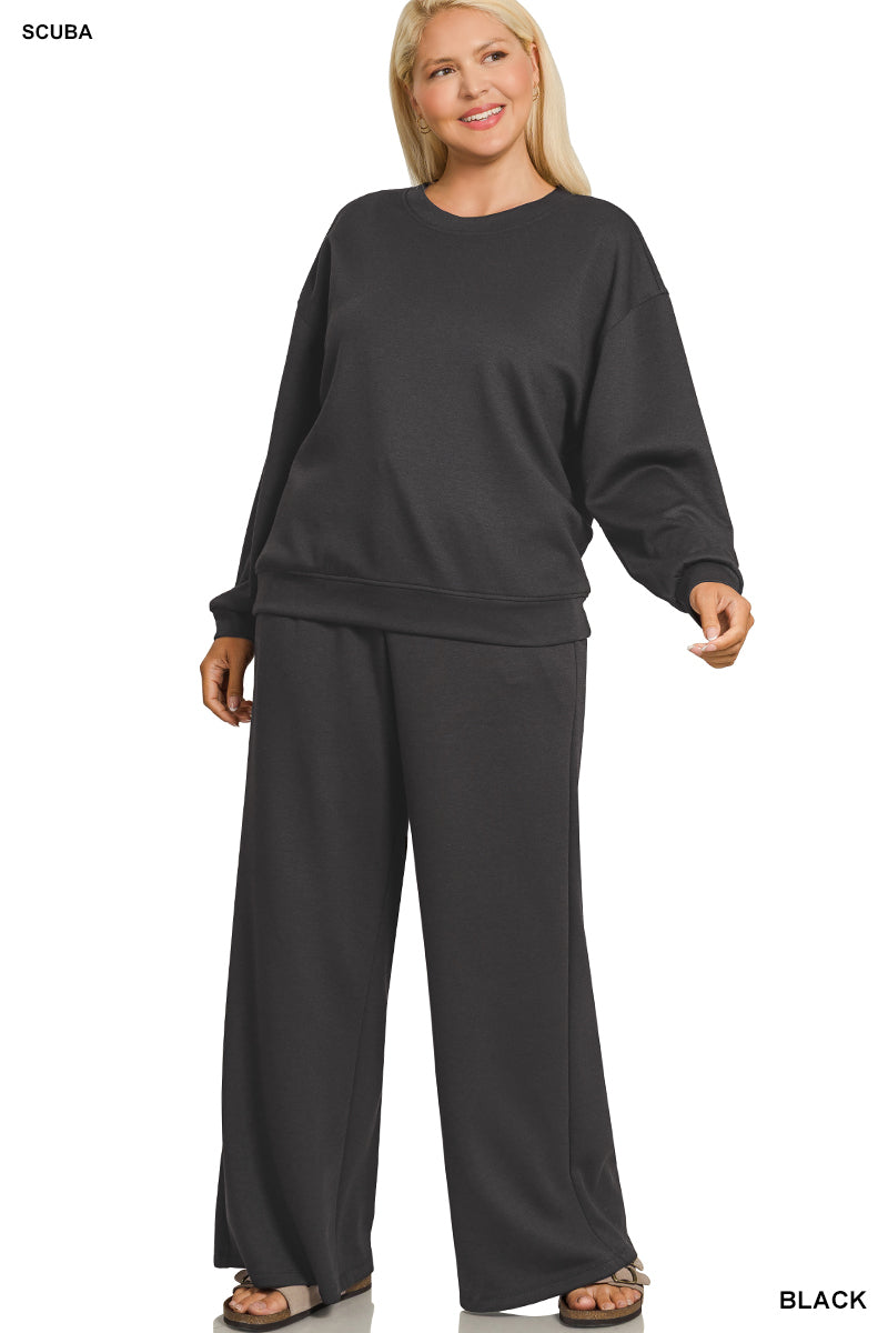 Curvy black 2pc long sleeve pant set