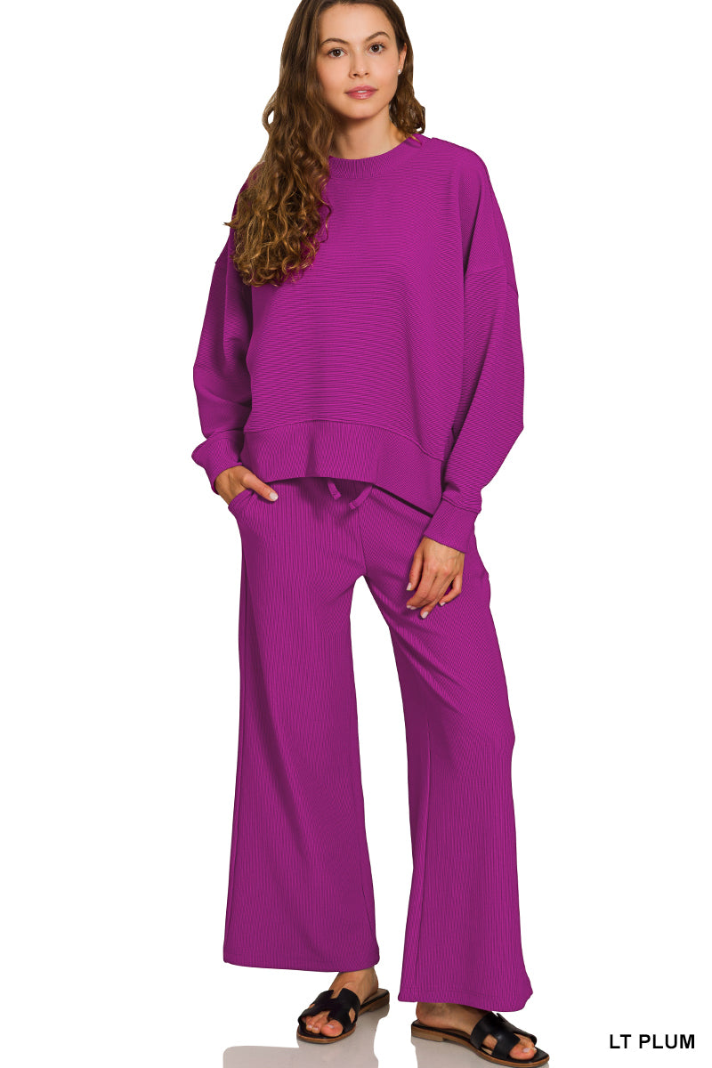 Plum Ribbed 2pc long sleeve set
