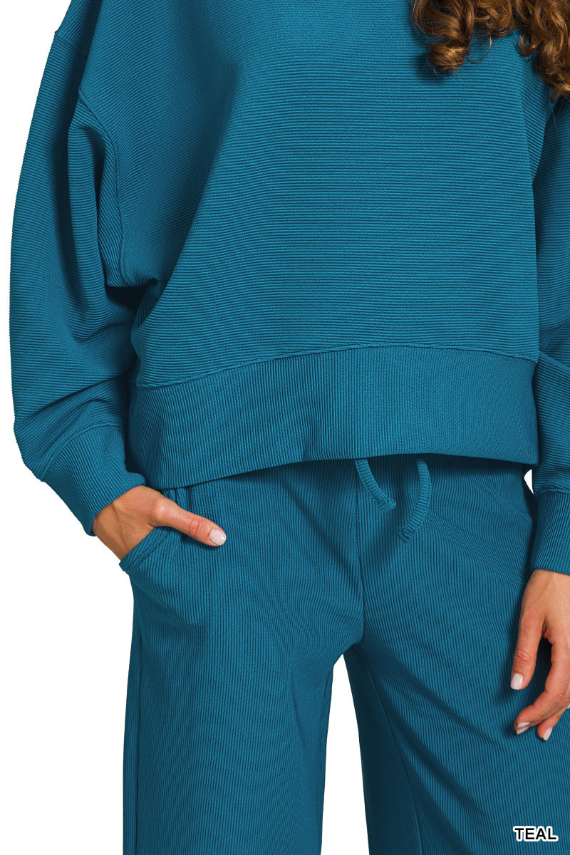 Teal Ribbed 2pc long sleeve set