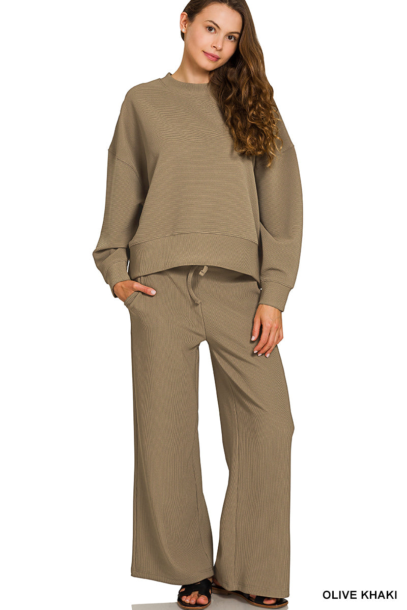 Olive khaki Ribbed 2pc long sleeve set