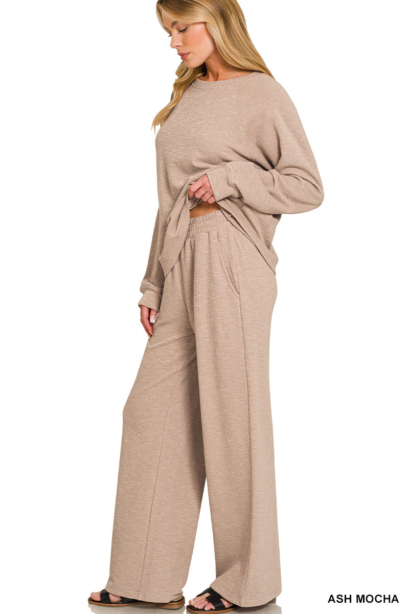 LONG SLEEVE TOP & PANTS 2PCS SET - ash mocha
