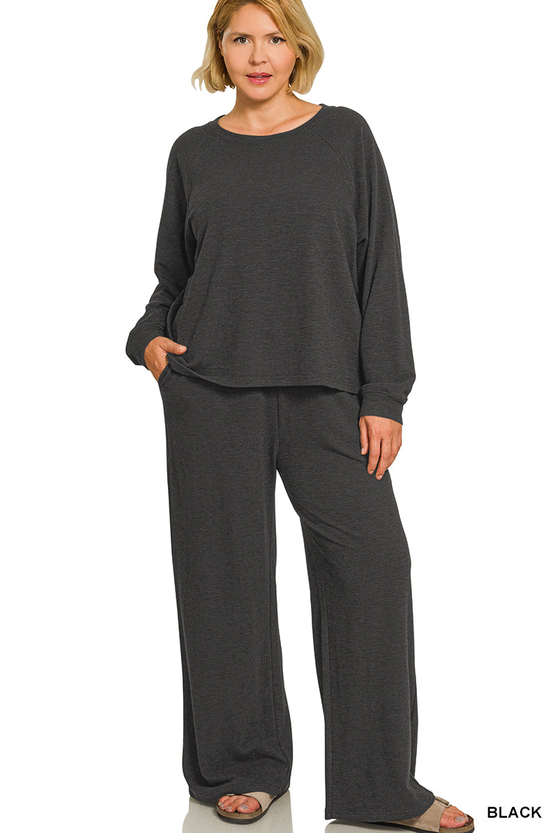 Plus long sleeve 2pc pant set- black