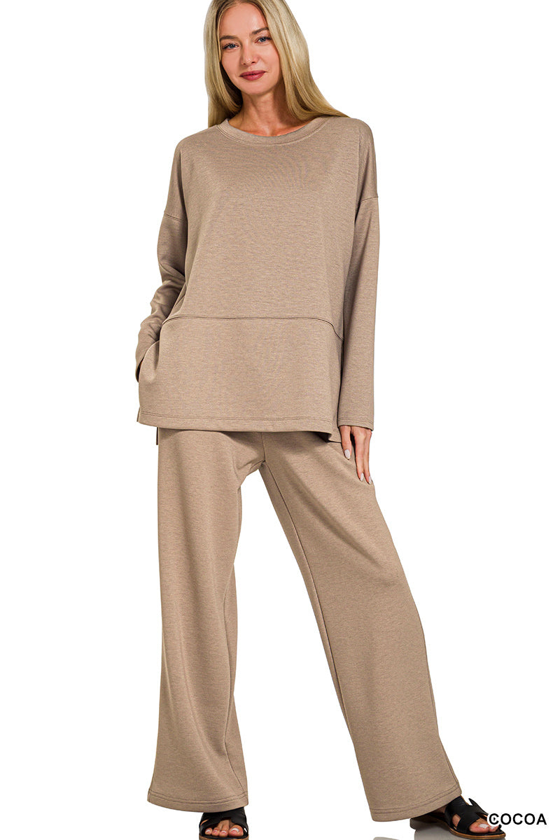 Plus Scuba side slit pant set- cocoa