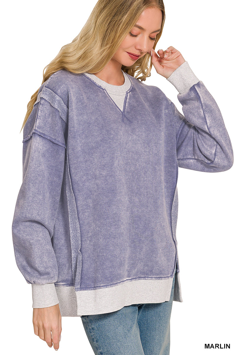 ACID WASHED CONTRAST TRIM PULLOVER- marlin