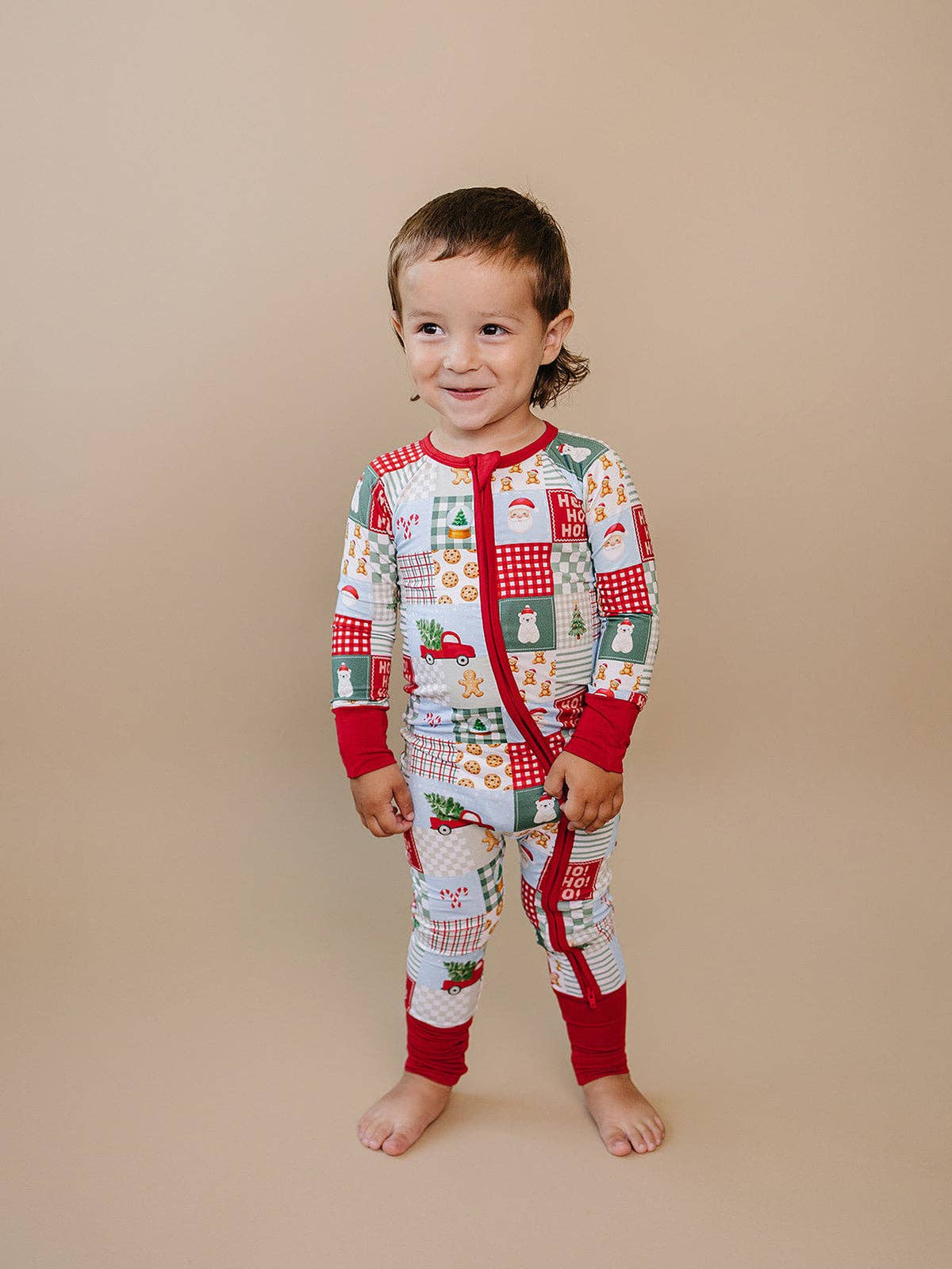 Bamboo Zip Romper | Christmas Patchwork