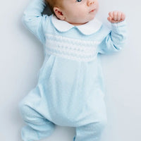 Luca’s classic dot smocked footie