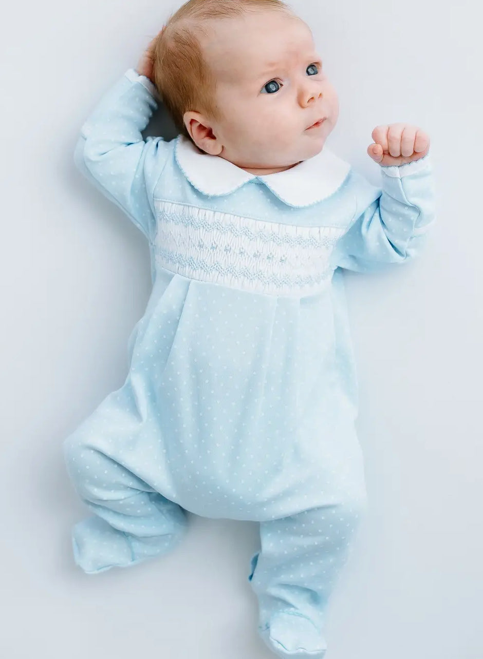 Luca’s classic dot smocked footie