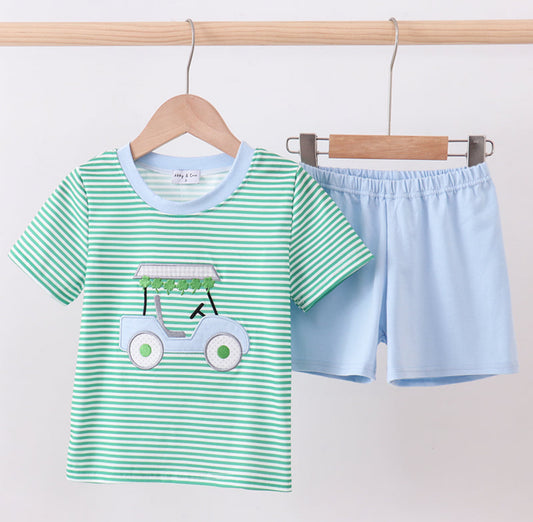 Stripe golf boys short set