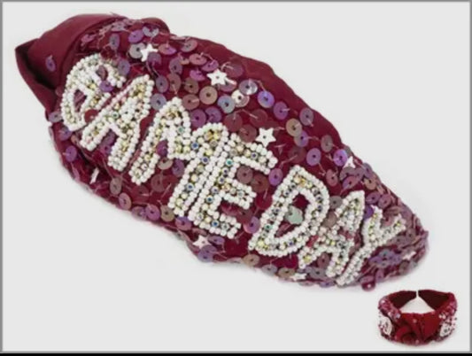 Burgendy/white game day headband