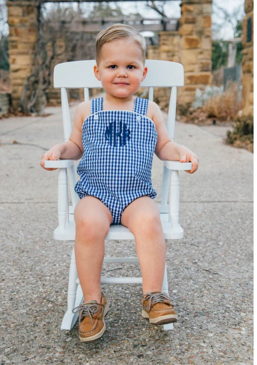Navy gingham sunsuit