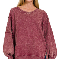 Exposed seam acid wash pullover