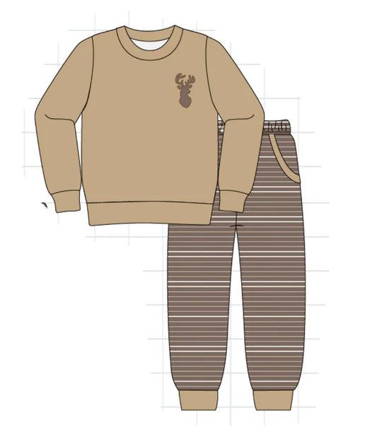 Brown antler embrodiered boys set