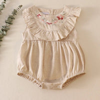 Beige floral embroidered linen bubble