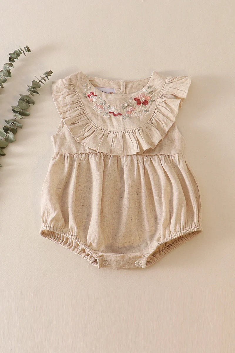 Beige floral embroidered linen bubble