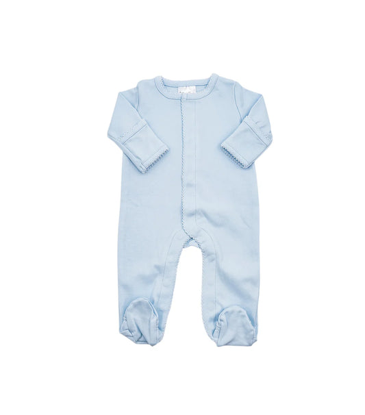Blue picot trimmed footie