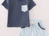 Blue stripe pocket short set