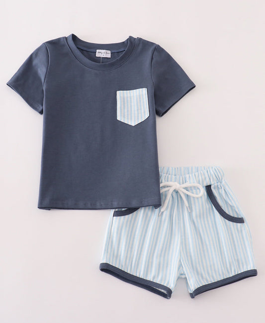 Blue stripe pocket short set