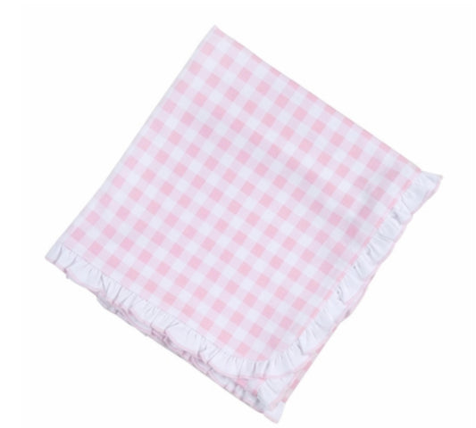 Pink gingham ruffle blanket