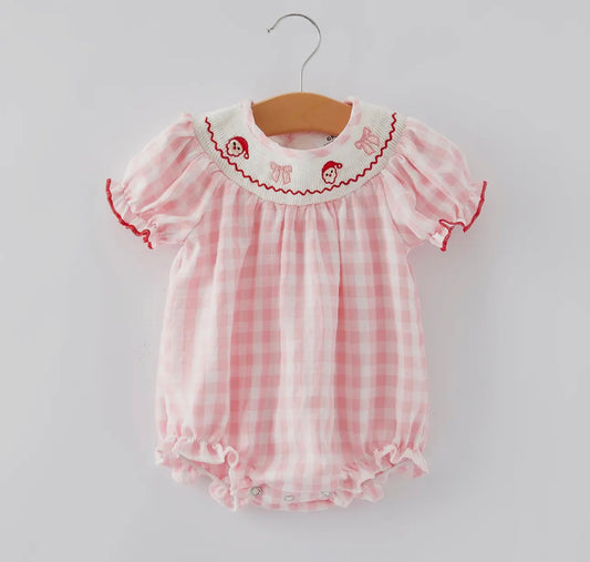 Pink smocked Santa bow bubble