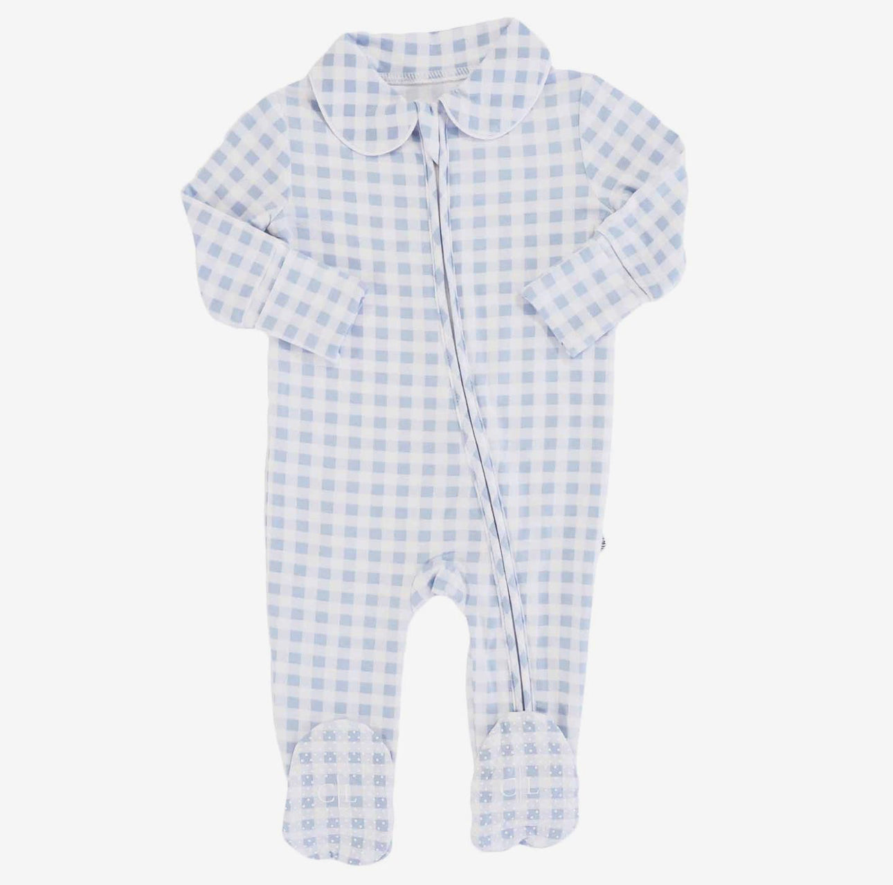 Blue peterpan collar zipper footie