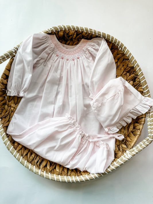Pink smocked gown